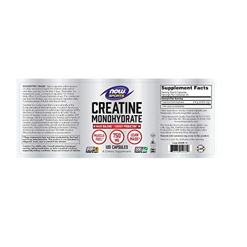 Now Foods Creatine Monohydrate 750mg Capsules, 120-Count Supplement Now Sports 