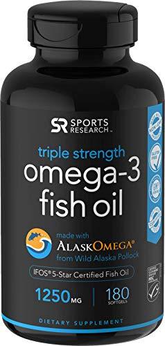 Omega-3 Wild Alaskan Fish Oil (1250mg per Capsule) with Triglyceride EPA & DHA | Heart, Brain & Joint Support | IFOS 5 Star Certified, Non-GMO & Gluten Free (180 Softgels) Supplement Sports Research 
