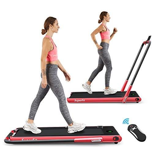 Goplus 2 in 1 Folding Treadmill, 2.25HP Under Desk Electric Treadmill, Installation-Free, with Remote Control, Bluetooth Speaker and LED Display, Walking Jogging Machine for Home/Office Use (Red) Sports Goplus 