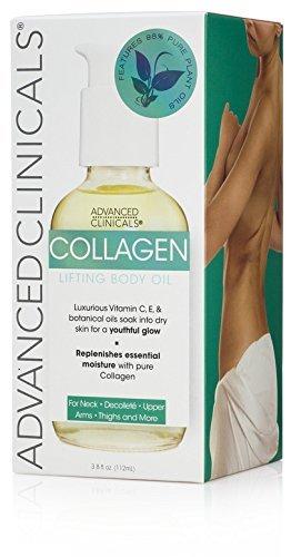 Advanced Clinicals Collagen Lifting Body Oil with Vitamin C, Vitamin E fo neck, decollete, upper arms, thighs. 4oz. (4oz) Skin Care Advanced Clinicals 