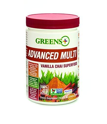 Greens+ Advanced Multi Vanilla Chai Superfood | Essential Blend of Raw Green Foods, Superfruit and Sea Vegetable Powder | Vegan | Dietary Supplement | Non - GMO, Soy Dairy & Gluten-Free | Size 9.4ozs Supplement Greens+ 