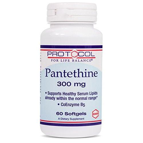 Protocol For Life Balance - Pantethine 300 mg - Biologically Active Form of Vitamin B5 (CoEnzyme) to Support Healthy Serum Lipids and Promote Metabolism and Vascular Health - 60 Softgels Supplement Protocol For Life Balance 