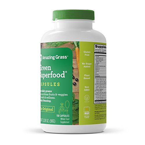 Amazing Grass Green Superfood Capsules with Wheat Grass and Greens, Original, 150 Capsules, Antioxidant Blend, Detox aid Supplement Amazing Grass 