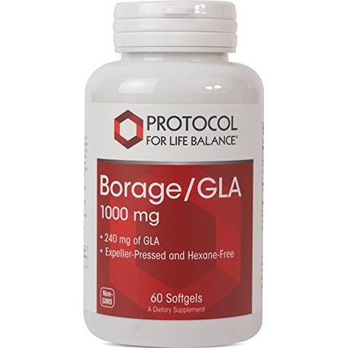Protocol For Life Balance - Borage / GLA 1,000 mg - Rich in Omega-6 Fatty Acids - Helps Reduce Inflammation, Supports Healthy Immune System, Joint Function, Hormonal Imbalances, & More - 60 Softgels Supplement Protocol For Life Balance 