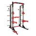 Lifeline Commercial Half Rack - 10 Olympic Plate Storage Horns, 4 Vertical Barbell Storage Tubes, Resistance Band Hooks, Multi-Grip Pull-Up Bar (Dip Station & Weights not Included), Black/Red (LLCHR) Sports Lifeline 