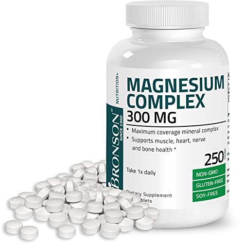 Bronson Magnesium Complex Maximum Coverage 300 Mg Magnesium Oxide Magnesium Citrate Magnesium Carbonate, Non-GMO, Gluten Free and Soy Free Formula, 250 Tablets Supplement Bronson 