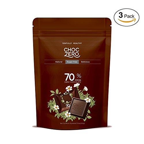 70% Dark Chocolate, Sugar free, Low Carb (3 Bags, 30 pieces) Food & Drink ChocZero 