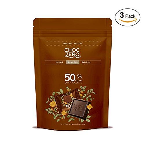 50% Dark Chocolate, Sugar free, Low Carb (3 Bags, 30 Pieces) Food & Drink ChocZero 