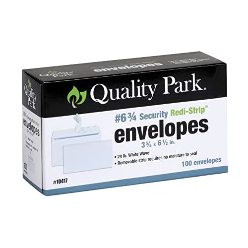 Quality Park #6 3/4 Self-Seal Security Envelopes, Security Tint and Pattern, Redi-Strip Closure, 24-lb White Wove, 3-5/8 x 6-1/2, 100/Box (QUA10417) (Pack of 1) Office Product Quality Park 