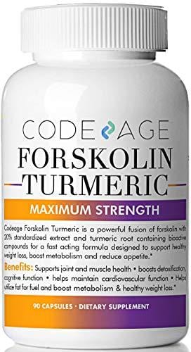 Turmeric Forskolin Extra Strength Formula - 90 Count - Pure Plant - Anti-Oxidant - Fusion of Forskolin 20% Standardized Extract and Turmeric Root for Women and Men - Coleus Forskohlii - Satiety Supplement Code Age 