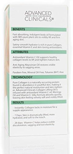 Advanced Clinicals Collagen Lifting Body Oil with Vitamin C, Vitamin E fo neck, decollete, upper arms, thighs. 4oz. (4oz) Skin Care Advanced Clinicals 