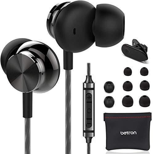 Earbuds, Betron BS10 Noise Isolating in Ear Headphones, Earphones with Microphone, Volume Control and Powerful Bass Sound Includes 3 Different Sized Pairs of Ergonomic Ear Buds and Carry Case, Black Electronics Betron 
