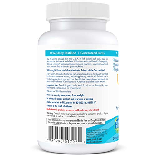 Nordic Ultimate Omega Fish Gelatin - Omega-3 Supplement, Concentrated Fish Oil with More DHA and EPA, Supports Heart Health, Brain Development, Healthy Joints, and Overall Wellness, Lemon, 60 Count Supplement Nordic Naturals 