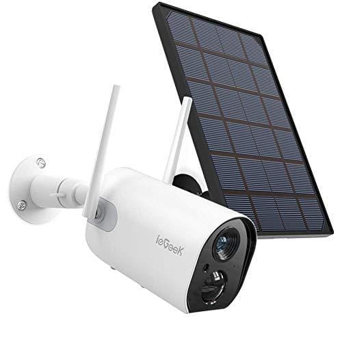 Wireless Outdoor Security Camera, WiFi Solar Rechargeable Battery Power IP Surveillance Home Cameras, 1080P, Human Motion Detection, Night Vision, 2-Way Audio, 4dbi Antenna, IP65 Waterproof, Cloud/SD Camera ieGeek 