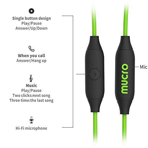 Mucro Sports Headphones Wired Headset Ear Hook Earphones Over Ear Earbuds with Microphone, in Ear Running Earphones for Workout Gym Compatible with Phone (Green) Electronics mucro 