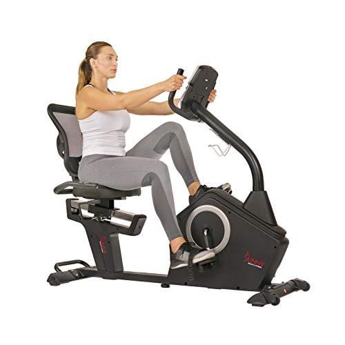 Sunny Health & Fitness Magnetic Recumbent Exercise Bike with Large Soft Comfort Seat with Mesh Back, 12 Preset or Custom Workouts and Advanced Performance Monitor - SF-RB4850 Sports Sunny Health & Fitness 