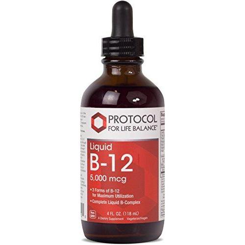Protocol For Life Balance - Liquid Vitamin B-12 5,000 mcg - Complete Liquid B-Complex High in Folic Acid to Support Healthy Nervous & Digestive Systems, & Provide Energy Boost - 4 fl. oz. (118 mL) Supplement Protocol For Life Balance 