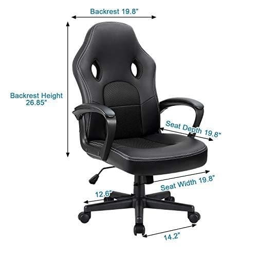 Furmax Office Chair Desk Leather Gaming Chair, High Back Ergonomic Adjustable Racing Chair,Task Swivel Executive Computer Chair Headrest and Lumbar Support (Black) Furniture Furmax 