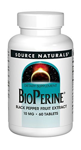Source Naturals BioPerine 10mg Black Pepper Fruit Extract Piperine - Enhance Bioavailability & Maximum Nutrient Absorption - Energy Boosting Powerful Antioxidant w/Calcium - 60 Veg Tabs Supplement Source Naturals 