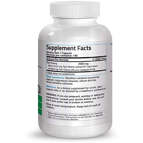 Bronson Tart Cherry Extract 2500 mg Premium Non-GMO Gluten Free Soy Free Formula Packed with Antioxidants and Flavonoids, 180 Vegetarian Capsules Supplement Bronson 
