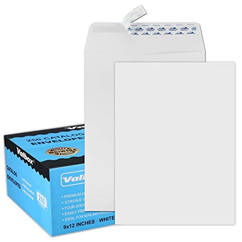 ValBox 9x12 Self Seal Catalog Envelopes 250 Packs White Envelopes with Peel and Seal Flap for Mailing, Organizing and Storage Office Product ValBox 