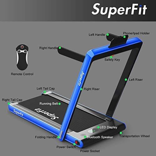 Goplus 2 in 1 Folding Treadmill, 2.25HP Under Desk Electric Treadmill, Installation-Free, with Bluetooth Speaker, Remote Control and LED Display, Walking Jogging Machine for Home/Office Use (Blue) Sports Goplus 