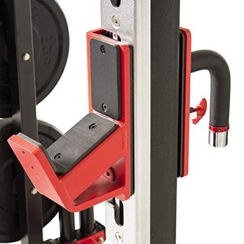 Lifeline Commercial Half Rack - 10 Olympic Plate Storage Horns, 4 Vertical Barbell Storage Tubes, Resistance Band Hooks, Multi-Grip Pull-Up Bar (Dip Station & Weights not Included), Black/Red (LLCHR) Sports Lifeline 