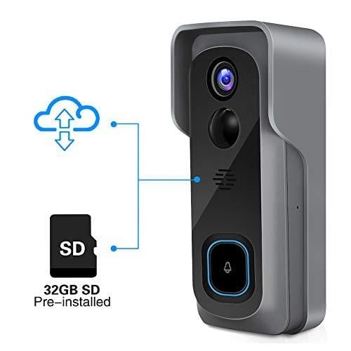 WiFi Video Doorbell Camera with Chime, Two-Way Audio, IP65 Waterproof PIR Motion Detection, Wide Angle, Wireless Door Security Battery Camera, Night Vision, Cloud Storage(optional), 32GB Pre-installed Electronics ZUMIMALL 