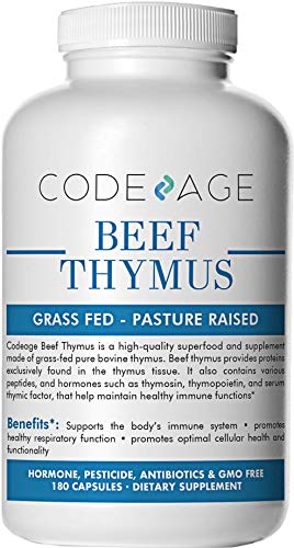 Codeage Grass Fed Thymus (Glandular), 180 Count — Supports Immune & Allergy Health, 3000mg per Servings, 100% Pasture Raised in Argentina Supplement Code Age 