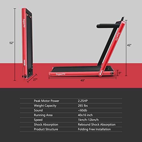 Goplus 2 in 1 Folding Treadmill, 2.25HP Under Desk Electric Pad Treadmill, Installation-Free, with Dual Display, Bluetooth Speaker, Remote Control, Walking Jogging Machine for Home/Office Use (Red) Sports Goplus 