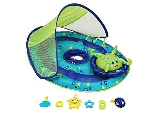 SwimWays Baby Spring Float Activity Center with Canopy - Inflatable Float for Children with Interactive Toys and UPF Sun Protection - Blue/Green Octopus Toy SwimWays 