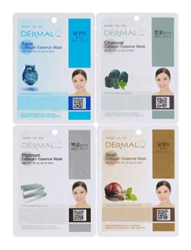 DERMAL 16 Combo Pack A Collagen Essence Full Face Facial Mask Sheet - The Ultimate Supreme Collection for Every Skin Condition Day to Day Skin Concerns. Nature Made Freshly Packed Korean Face Mask Skin Care DERMAL 