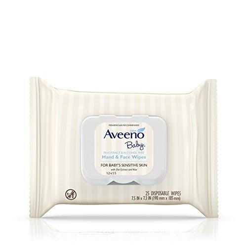 Aveeno Baby Hand & Face Baby Wipes with Oat Extract and Aloe, Fragrance-Free Wipes for Sensitive Skin, Free of Sulfates, Alcohol, and Parabens 25 Count (Pack of 4) Bath, Lotion & Wipes Aveeno Baby 