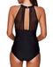Tempt Me Women One Piece High Neck V-Neckline Mesh Ruched Monokini Swimwear Black L Women's Swimwear Tempt Me 