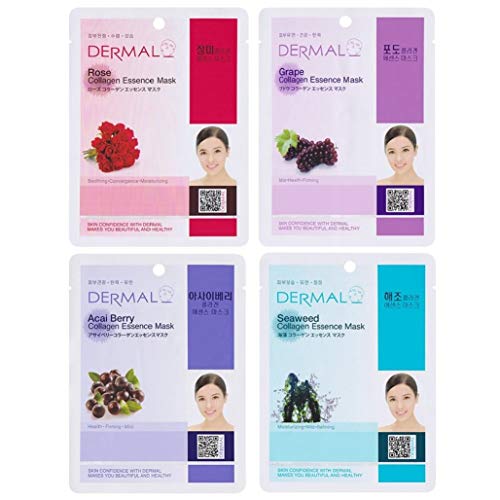 DERMAL 16 Combo Pack B Collagen Essence Full Face Facial Mask Sheet - The Ultimate Supreme Collection for Every Skin Condition Day to Day Skin Concerns. Nature Made Freshly Packed Korean Face Mask Skin Care DERMAL 