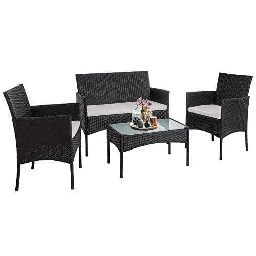 Walsunny 4 Pieces Outdoor Patio Furniture Sets Rattan Chair Wicker Set,Outdoor Indoor Use Backyard Porch Garden Poolside Balcony Furniture（Black） Lawn & Patio Walsunny 