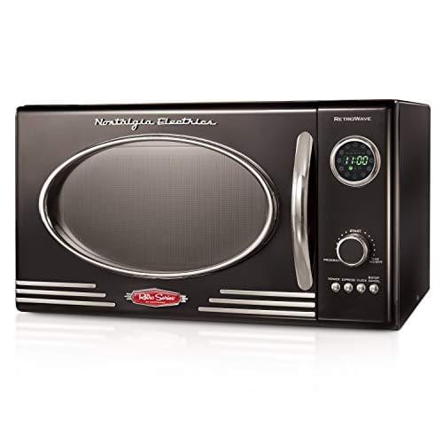 Nostalgia RMO4BK Retro 0.9 Cubic Foot 800-Watt Countertop Microwave Oven, 5 Power Levels and 12 Cook Settings, LED Display, Jet Black Kitchen Nostalgia 
