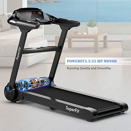 GYMAX Folding Treadmill, Electric Motorized Running Walking Machine with Bluetooth Speaker, Heart Rate Sensor & LED Touch Display, 2.25HP Silent Treadmill for Home/Gym (Black) Sports GYMAX 
