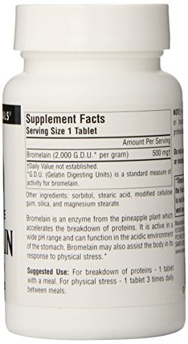 Source Naturals Bromelain 2000 GDU/gm 500mg Pineapple Enzyme Healthy Digestion and Inflammatory Response - Immune and Joint Support - Reduces Bloating and Gas - 60 Tablets Supplement Source Naturals 