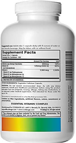 Vitamin ADK - 180 Count - High Potency Vitamin A 5000 IU D3 5000 IU K1 K2 (MK4 1500mcg and MK7 300mcg) Heart Bone and Immune No Soy Non-GMO Supplement Code Age 
