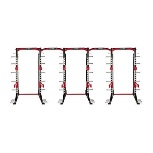 Lifeline Commercial Half Rack - 10 Olympic Plate Storage Horns, 4 Vertical Barbell Storage Tubes, Resistance Band Hooks, Multi-Grip Pull-Up Bar (Dip Station & Weights not Included), Black/Red (LLCHR) Sports Lifeline 
