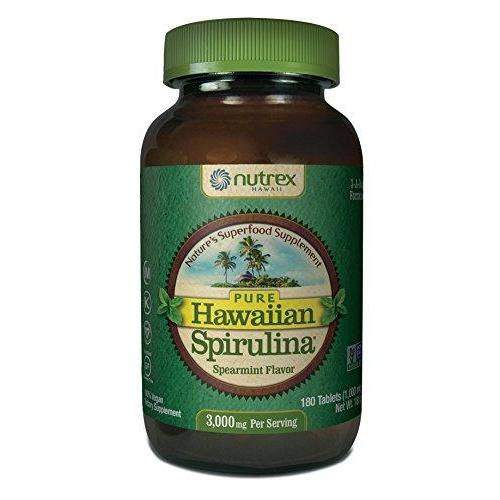 Pure Hawaiian Spirulina - 1000mg Spearmint flavor tablets 180 count Supplement Nutrex Hawaii 