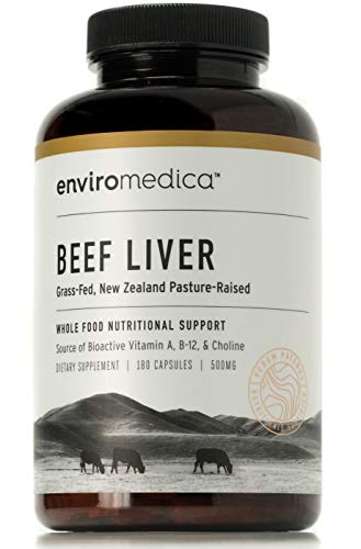 Enviromedica Freeze Dried Beef Liver Natural Energy Supplement Capsules of Pure Grass-Fed, Pastured, New Zealand Bovine with Preformed Vitamin A (180ct) Supplement Enviromedica 