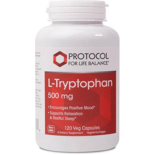 Protocol For Life Balance - L-Tryptophan 500 mg - Supports Relaxation, Encourages Positive Mood, and Promotes Restful Sleep with Essential Nutrients - 120 Veg Capsules Supplement Protocol For Life Balance 
