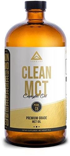 CLEAN MCT - 100% Pure C8 Caprylic Acid MCT Oil (16oz Glass Bottle) Supplement LevelUp 