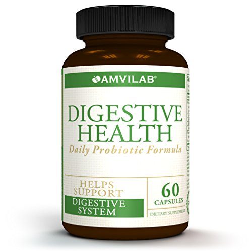 Digestive Health Daily Probiotic Dietary Supplement,7 Billion CFUs per Capsule,5 Essential Strains Including Lactobacillus GG. Supports Intestinal and Immune Health. 60 Capsules 60 Day Supply Supplement AMVILAB 