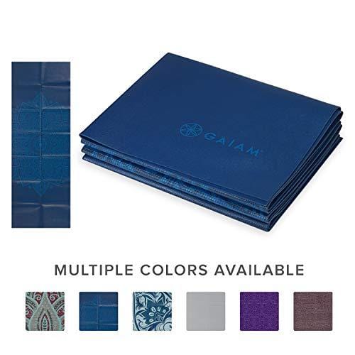 Gaiam Yoga Mat Folding Travel Fitness & Exercise Mat | Foldable Yoga Mat for All Types of Yoga, Pilates & Floor Workouts, Blue Sundial, 2mm Sports Gaiam 