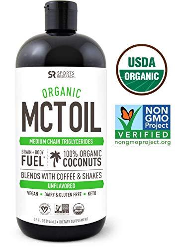 Organic MCT Oil derived from ONLY Coconut- 32oz | Great in Keto Coffee,Tea, Smoothies & Salad Dressings | Non-GMO Project Veified & Vegan Certified (Unflavored) Supplement Sports Research 