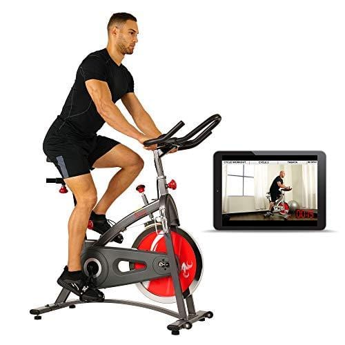 Sunny Health & Fitness Spin Bike Belt Drive Indoor Cycling Bike with LCD Monitor, 40 lb Chrome Flywheel, 265 lb Max Weight - SF-B1423, Gray Sports Sunny Health & Fitness 