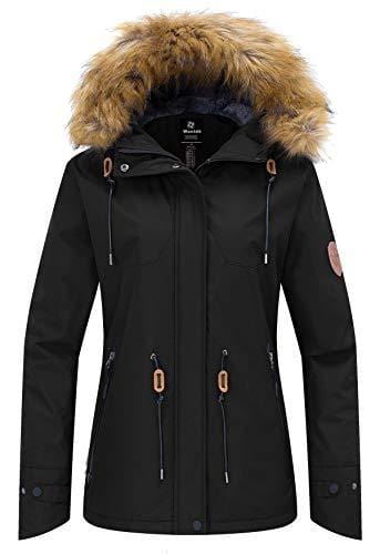Wantdo Women's Hooded Skiing Jacket Mountaineering Waterproof Rainwear Outdoor Softshell Snow Coat for Walking(Black, Medium) Ski Wantdo 